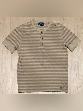 Polo Ralph Lauren Western S/S Henley Textured Beige Striped Men’s L (Fit M)
